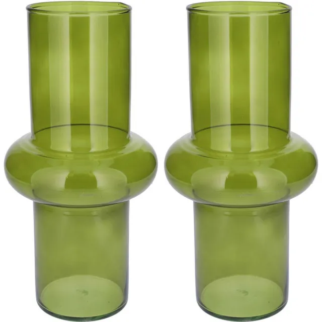 Bellatio Design Bloemenvaas - 2x - groen transparant gerecycled glas - 15 x 31 cm - vaas
