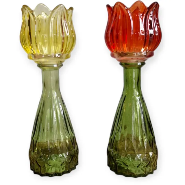 DK design Daan Kromhout - Waxine houders - Kaarsenhouders - Set van 2 - Tulp - Glas - Geel/Oranje - 7x22cm Groen