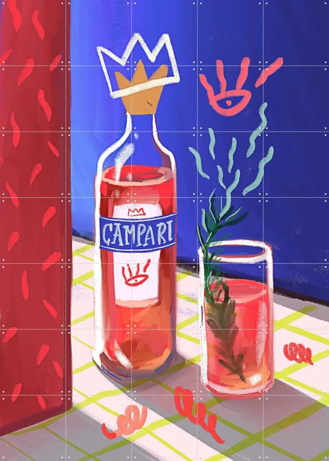 IXXI Campari, Pop-art by Tadej - 100 x 140 cm - Grote wanddecoratie en posters - Pop art, Digitale Kunst, Illustraties, Kleurrijk, Speels, Woonkamer Rood