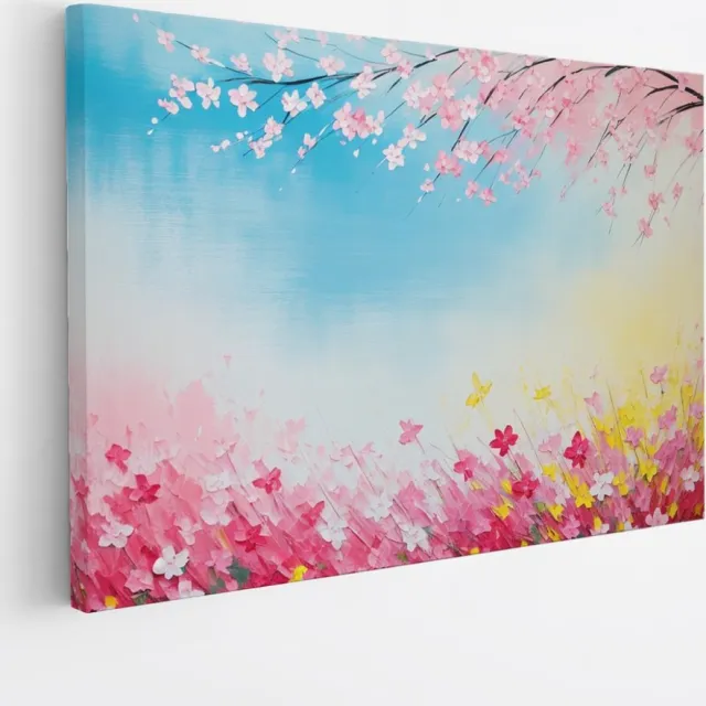 Saammp Canvas Schilderij - Roze Bloemen - Abstract - Simpel - 50x40 - Foto op canvas - Wanddecoratie - Muurdecoratie Woonkamer - Kantoor Decoratie Multicolor