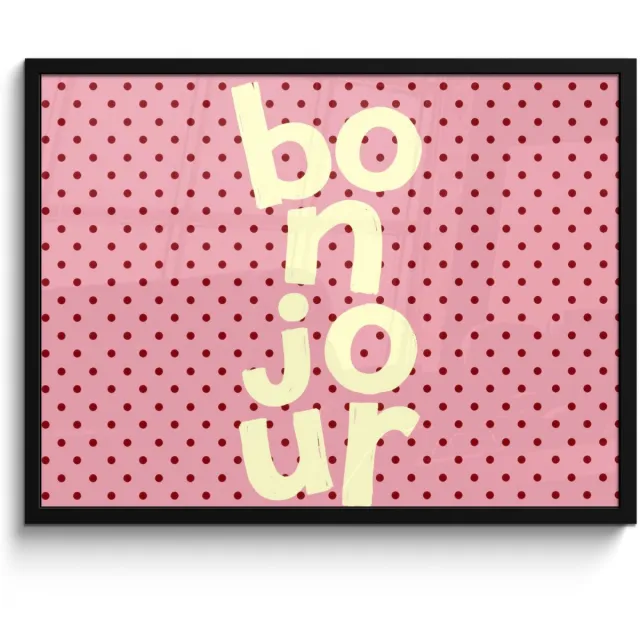 FrameYourWall Poster in lijst - Fotolijst 80x60 cm - Posters - Bonjour - Stippen - Roze- Geel - Posterlijst zwart - Decoratie - Wanddecoratie woonkamer - Muurdecoratie slaapkamer