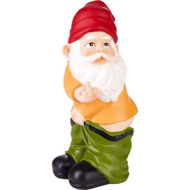 Brubaker Tuinkabouter met Broek OmlaagToont Middelvinger - Ondeugende Kabouter met Blote Billen - Grappig Tuinbeeldje - Weerbestendige Decoratie voor Tuin Camping en Buiten - 24 cm hoog Verlaagde broek