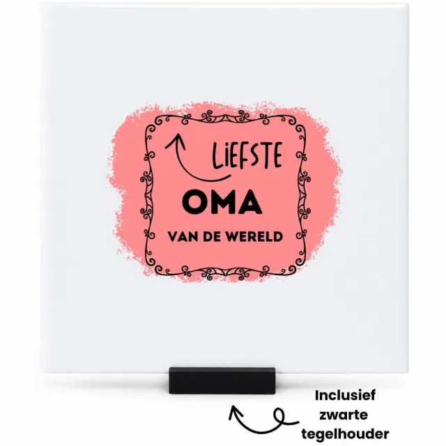 Hacebo liefste oma van de wereld tegeltje met tegelhouder - Oma - de liefste oma - tegeltjes met tekst - verjaardag - cadeautje voor oma - kado - geschenk - spreuktegels - 15x15 CM Wit