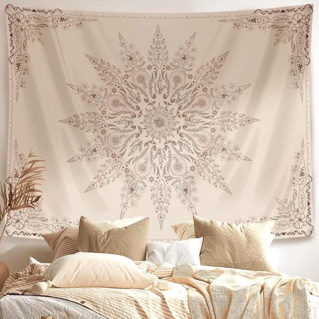 Ibenzoa Decoratieve wandtapijt met bloemenmotief voor stijlvolle boho inrichting wit