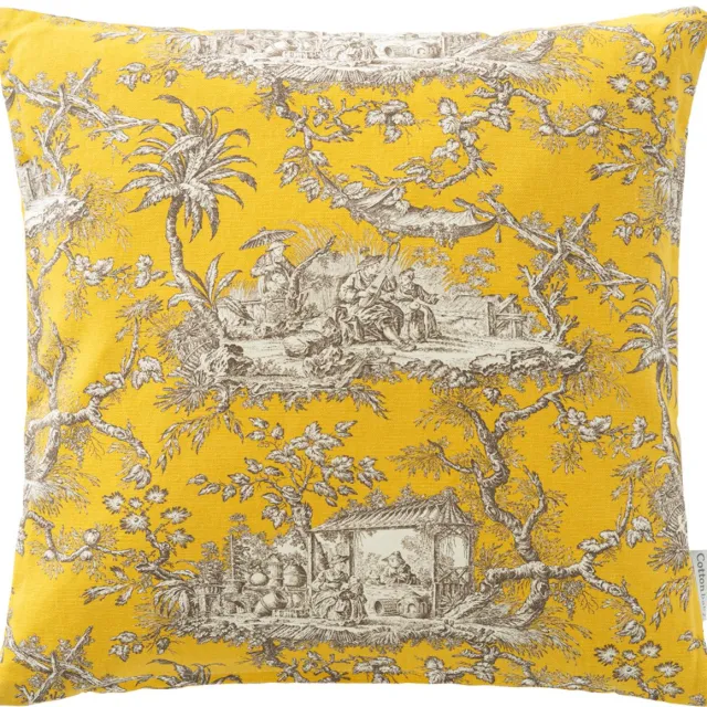 Tjokiki sierkussenhoes - toile de jouy - 40x40 cm. geel/bruin geel en bruin