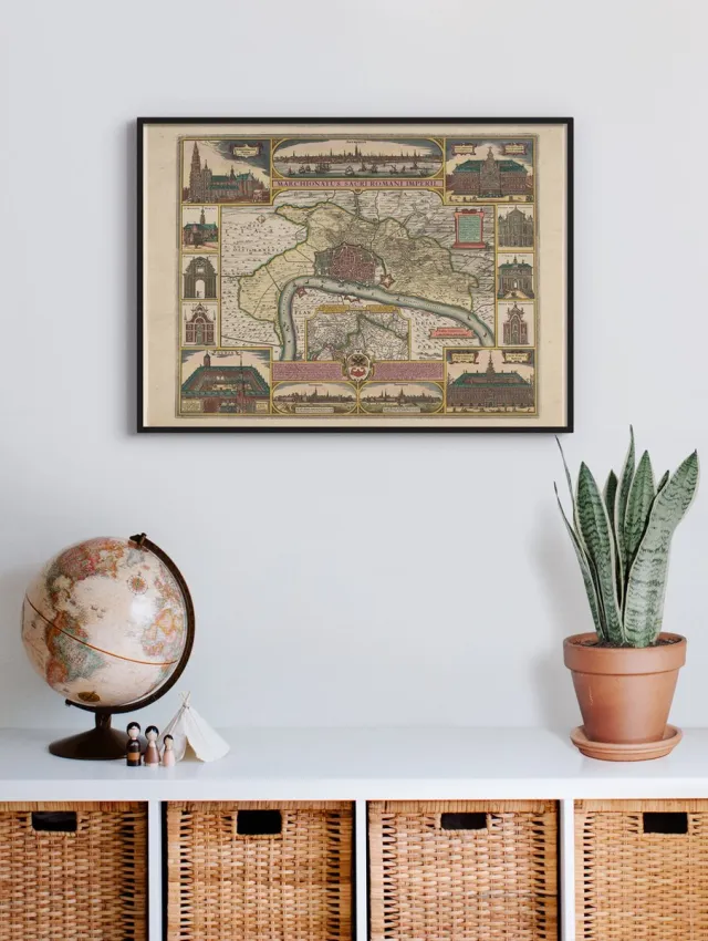 Esque Poster In Zwarte Lijst - Historische Oude Kaart Antwerpen - Stadsplattegrond 1650 - 50x70 cm