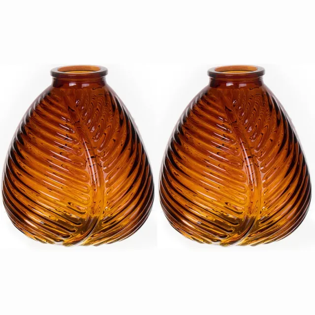 Bellatio Design Bloemenvaas - 2x - bruin transparant glas - D14 x H16 cm - vaas