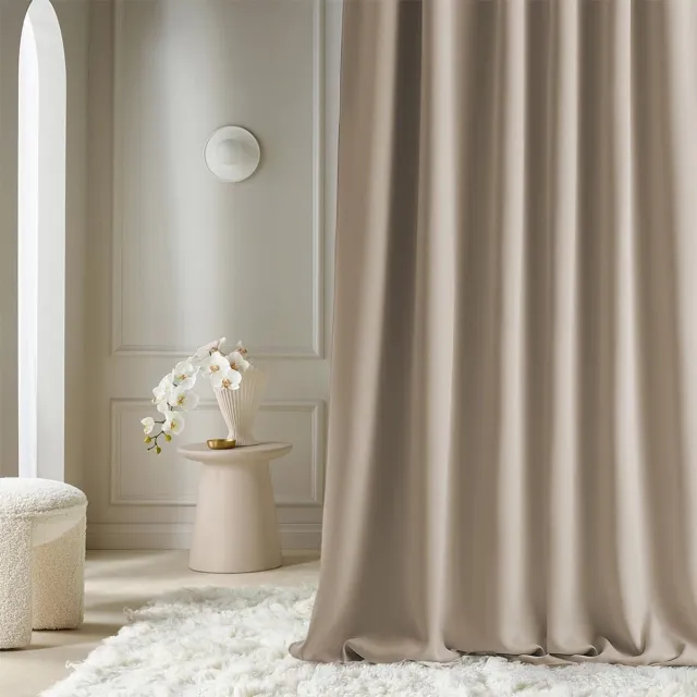 Ibenzoa Aura Modern Schuifgordijn met Zilveren Ringen voor Woonkamer en Slaapkamer, Beige, 140 x 240 cm