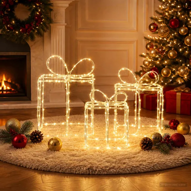 vidaXL Verlichte kerstcadeaudozen LOVIISA 3 st 360 LED's Warmwit