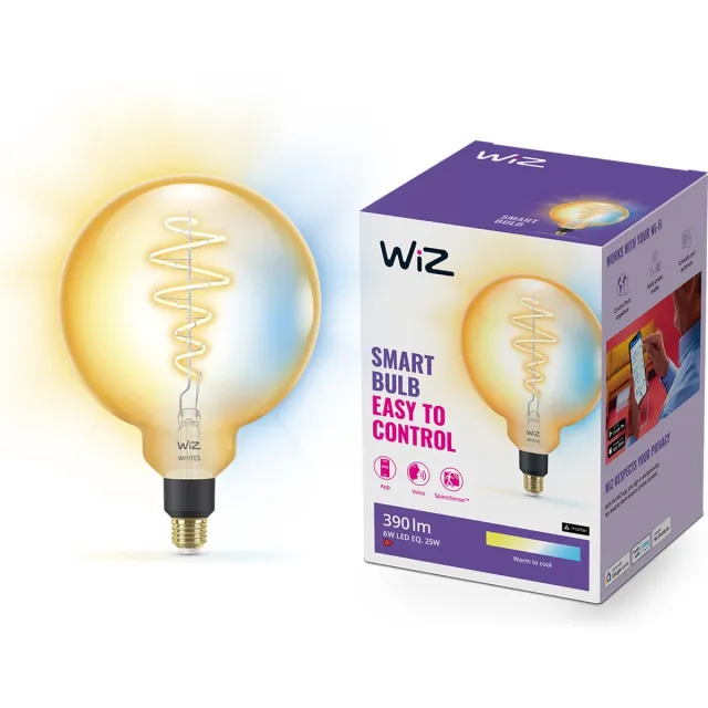 WiZ Filament Lamp Globe - Warm- tot Koelwit Licht - Slimme LED Verlichting - E27 fitting - 25W - Goud - Wi-Fi