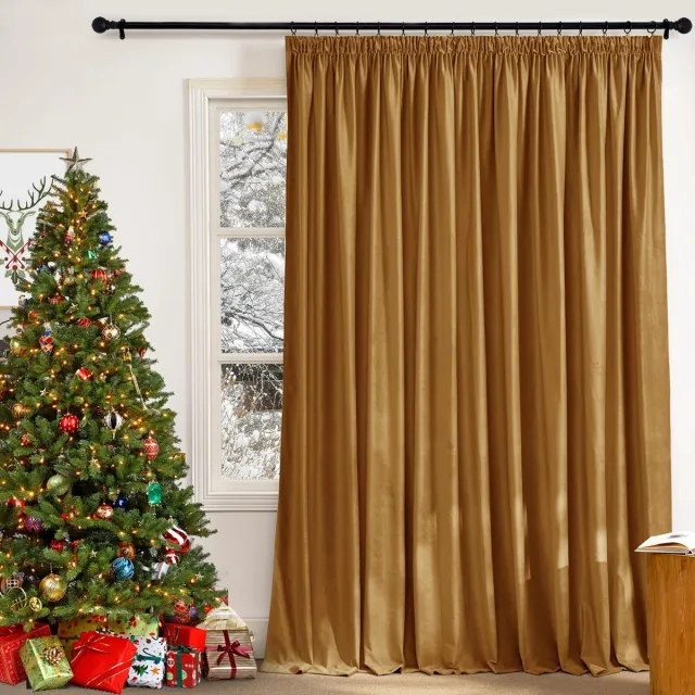 Unyqoos Elegant goudkleurig fluwelen gordijn met plooiband voor woonkamer Goudbruin
