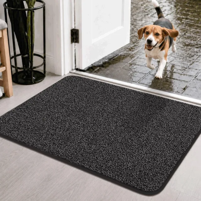 Famanu Wasmachinevriendelijke deurmat, 50 x 80 cm, voor binnengebruik, niet-slip en wateropnemend, ideaal voor de voordeur en overdekte buitenruimtes, zwart Antraciet