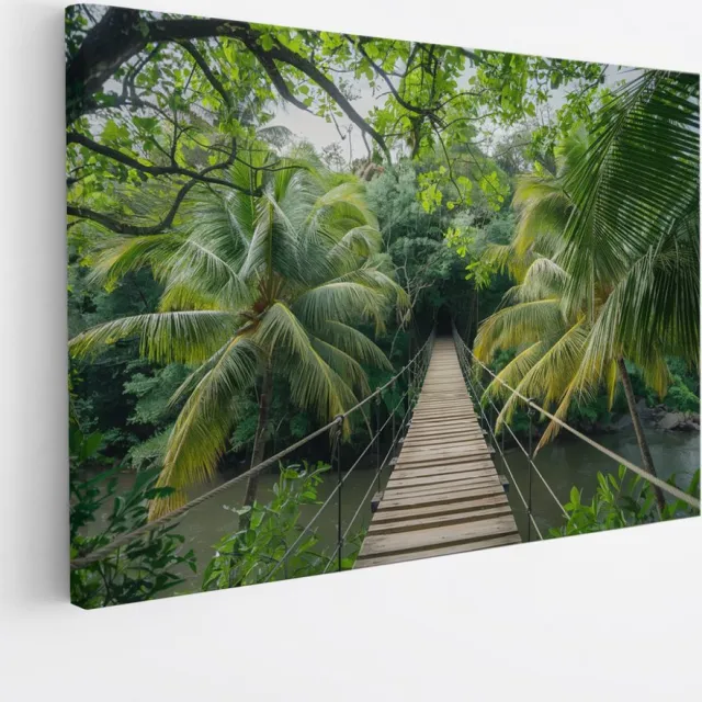 Saammp Canvas Schilderij - Touwbrug - Landschap - Natuur - 120x80 - Foto op canvas - Wanddecoratie - Muurdecoratie Woonkamer - Slaapkamer decoratie - Canvas Print Multicolor