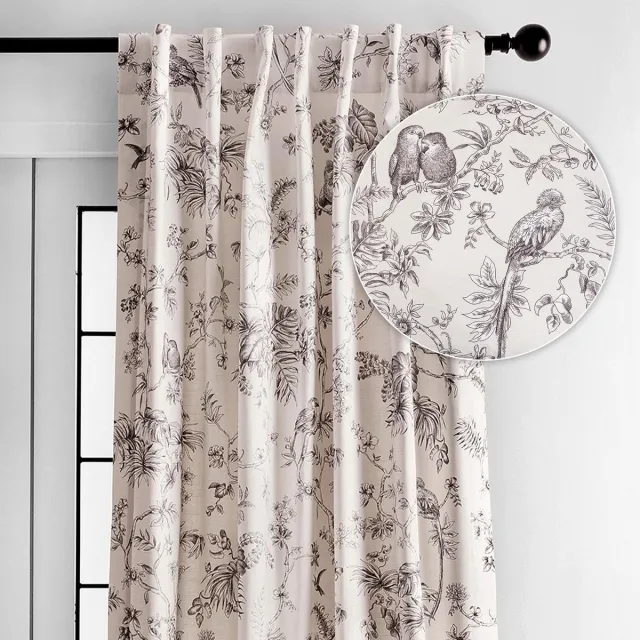 Unyqoos Elegante katoenen gordijnen met lichtfiltering en klassiek design 15 - Grijs - Jouy Paradise