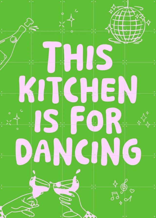 IXXI This kitchen is for dancing - green, Ohkimiko & Various - 100 x 140 cm - Grote wanddecoratie en posters - Grafisch Ontwerp, Kleurrijk Groen