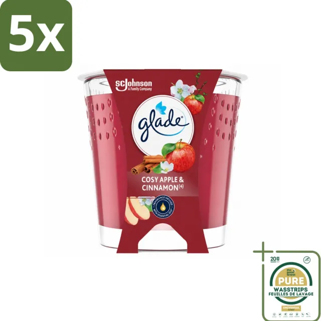 Glade 5 x Glade - Geurkaars Cosy Appel Kaneel - 100% Raapzaadwas & Vegan - 112 g - Wasstrips - Geurkaars - Vegan - Raapzaadwas - Appel Kaneel - Geur rood