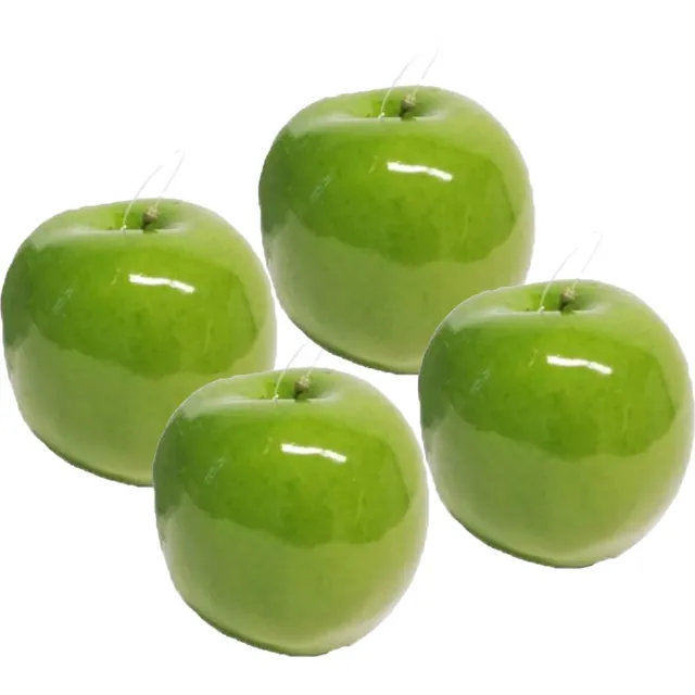 Bellatio Design Kunstfruit decofruit - appels - 4x stuks - ongeveer 9 cm - glimmend groen - Granny Smith
