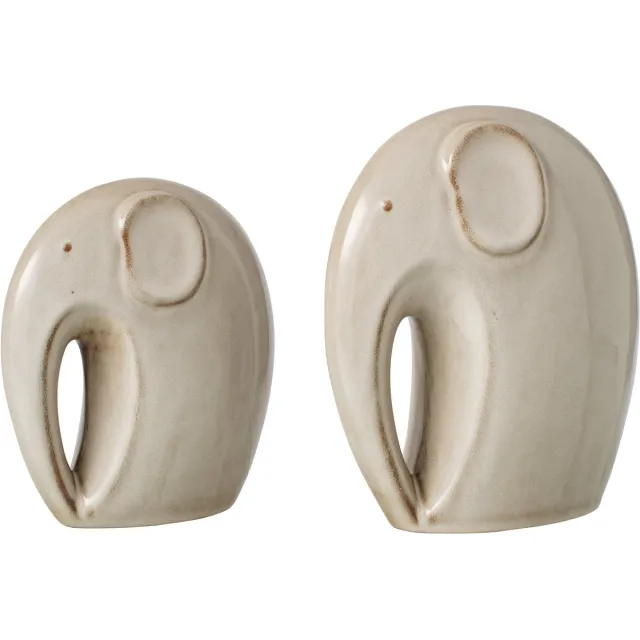 J-Line decoratie Olifant - porselein - beige - 2 stuks