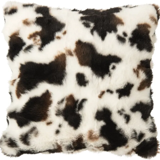 J-Line Kussen met koeienmotief - polyester - wit/donkerbruin