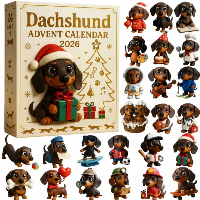 Mrilary Dachshund Kerst Kalender - Honden Kalender - Feestdagen Vieren - 24 Dagen Aftellen - 28 cm - Multicolor