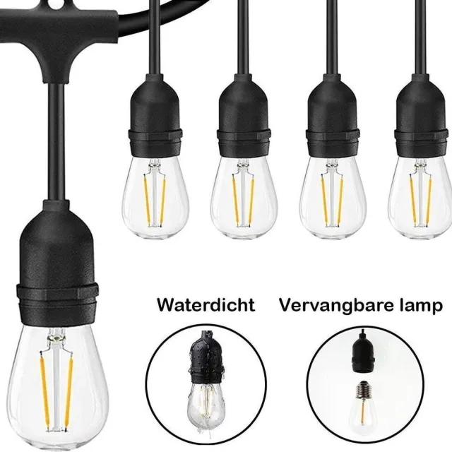 AVINET safety AV-713 (SKU:3115) LED STRING LIGHT (15M) WITH 15x S14-FILAMENT CLEAR BULBS E27-2 W – 2700K + 3m Extra cable EU PLUG IP54