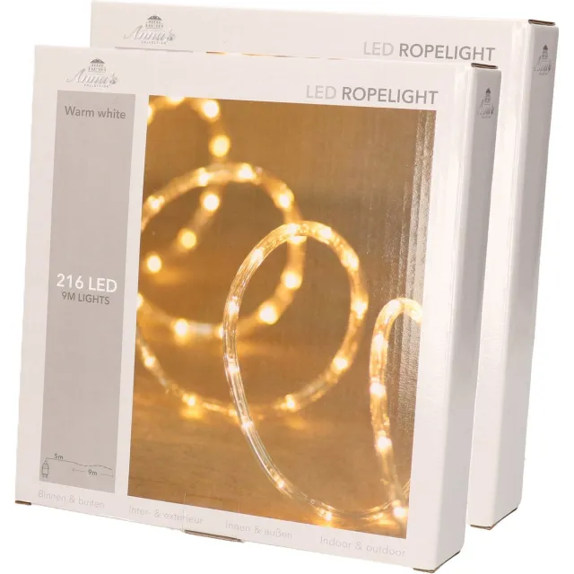 Anna's Collection Kerstverlichting - 2x - 216 lampjes - warm wit - 9 meter - lichtslang