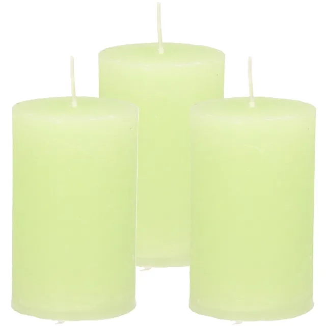 Atmosphera Stompkaars - 3x - lime groen - 5 x 8 cm - klein rustiek model - cilinderkaars - kaars