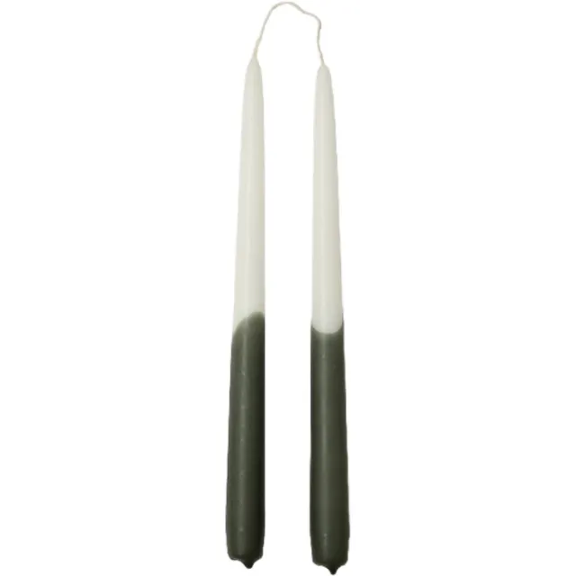 Rustik Lys Dinerkaarsen - Groen Wit - Stone - Dip Dye Tweelingkaars - 29 cm x 2,2 cm
