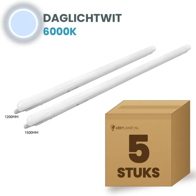 Tsong TL armatuur Tri Proof 1200mm 5 stuks - 36W 5580lm - Daglichtwit 6000K - DALI dimbaar - Koppelbaar - IP65 - 230V
