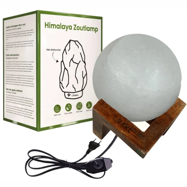 Orakl Luxe Dimbare Himalaya Zoutlamp Luna - 2-4 KG en ca. 17 cm - Nachtlamp - Maanlamp - Cadeauverpakking Wit