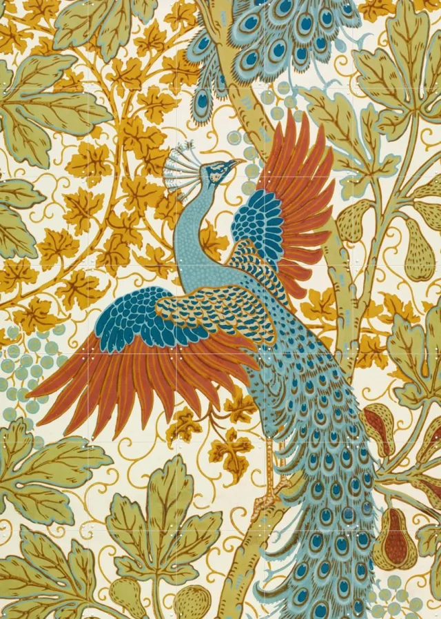 IXXI Fig and Peacock red, Walter Crane & Victoria and Albert Museum - 100 x 140 cm - Grote wanddecoratie en posters - Art Nouveau, Decoratieve Blauw / Warme kleuren