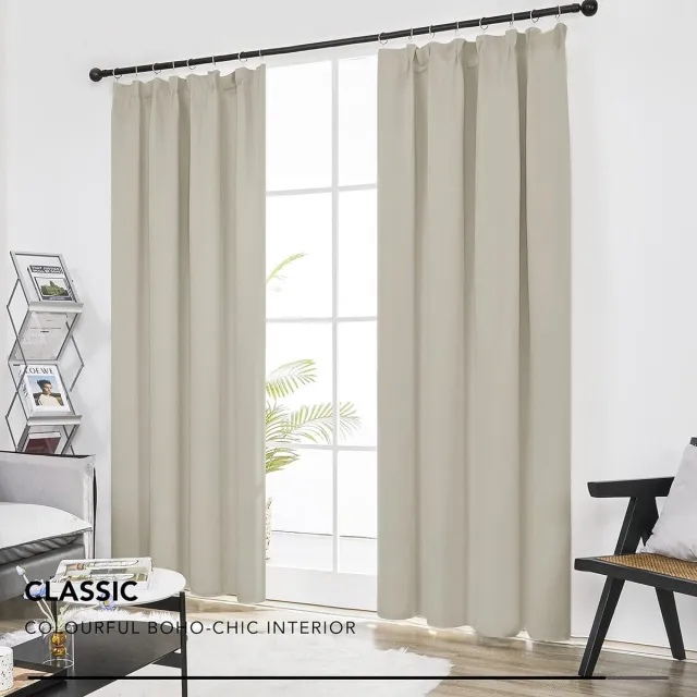 Topfurnishing Gordijnen Kant en Klaar Plooiband, Moderne Thermogordijn met Warmtewerend Stof voor Woonkamer, Slaapkamer, 132x229 cm (B x H), Crème, 2 stuks creme