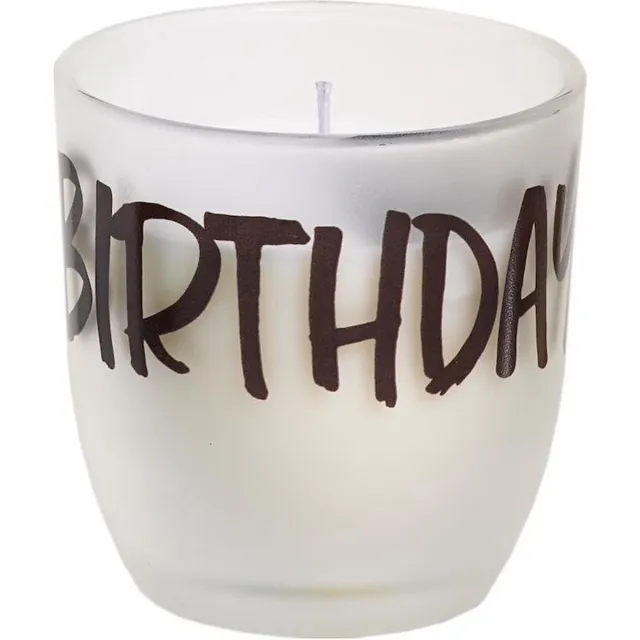 Spaas Matglas doorzichtig met kaars BIRTHDAY wit