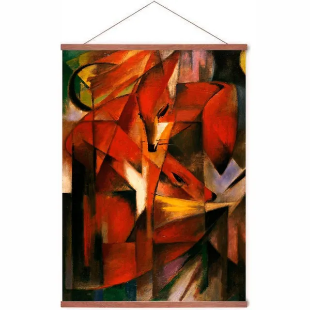 Esque Poster In Posterhanger - Foxes - Kader Hout - Franz Marc - Dieren - Vos - Kunst - 70x50 cm - Ophangsysteem Rood