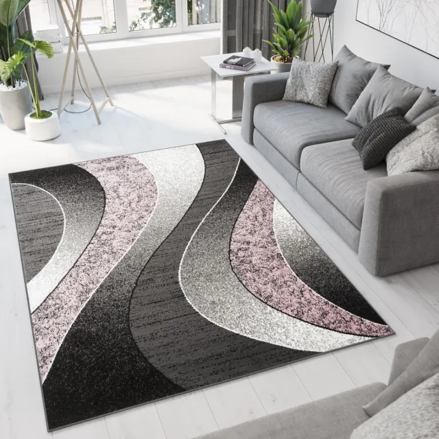 Tapiso Dream Vloerkleed Grijs Roze Modern Golven Woonkamer Tapijt Maat- 220x300