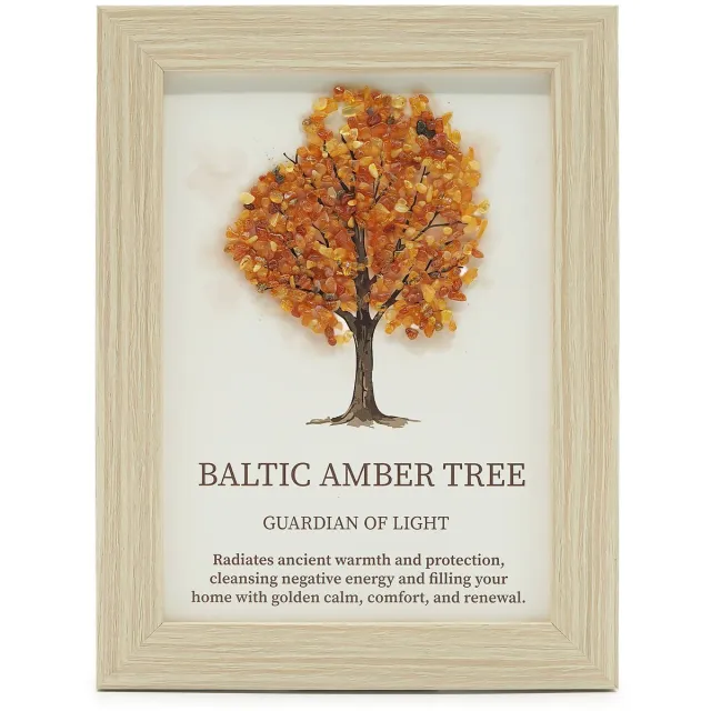 Ancient Wisdom Edelsteenafbeelding - Levensboom - Baltisch barnsteen (20x14,7x1 cm)