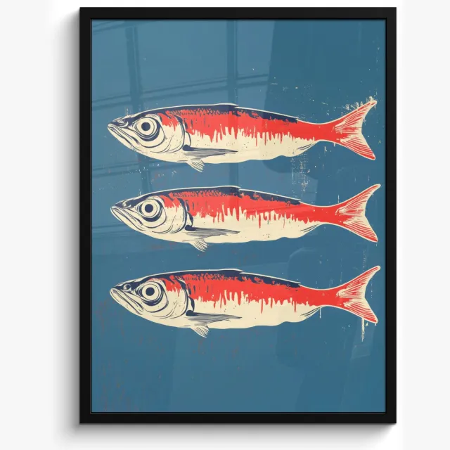 FrameYourWall Poster in lijst - Fotolijst 50x70 cm - Posters - Vissen - Rood - Blauw - Posterlijst zwart - Decoratie - Wanddecoratie woonkamer - Muurdecoratie slaapkamer