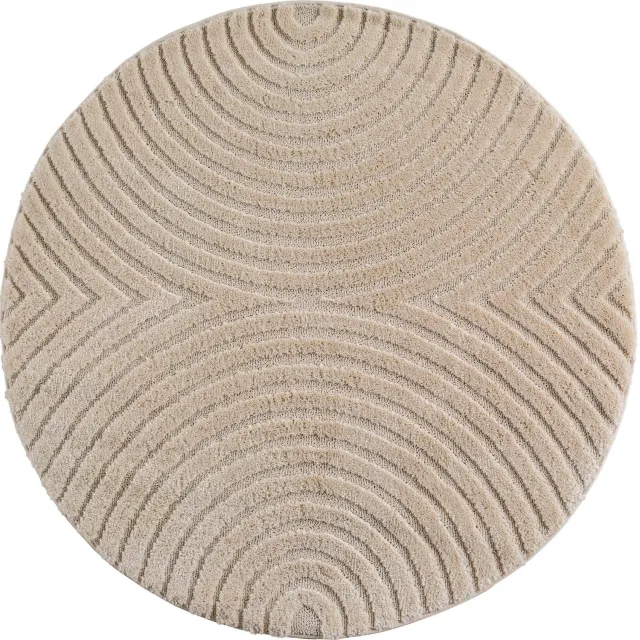 Ayyildiz Art – Laagpolig vloerkleed – Beige – Scandinavische boho – Ø 120 cm rond