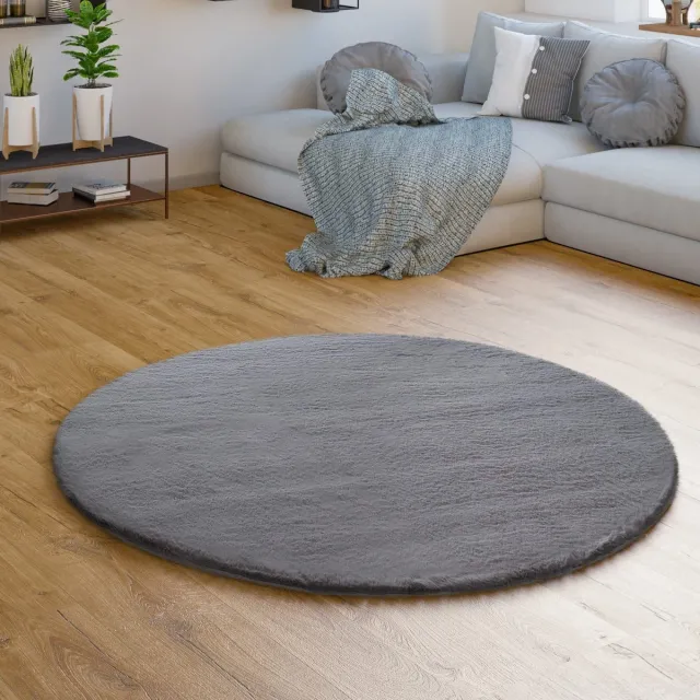 TT Home Hoogpolig tapijt slaapkamer imitatiebont pluizig konijnenbont imitatie 120 x 120 cm Rechthoek 120 x 120 cm Rechthoek antraciet