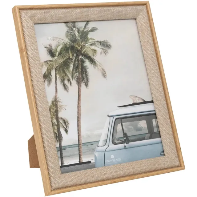Atmosphera Fotolijstje Java - voor 20 x 25 cm foto - beige - mdf/glas - ornament frame linnen - 24.5 x 29.5 cm - staand/hangend Lichtbruin