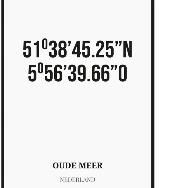 Studio216 Poster/kaart OUDE MEER met coördinaten zwart, wit