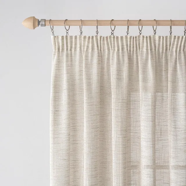 Allecto Plus Voile gordijn van transparant linnen met plooiband - Decoratieve gordijnen voor woonkamer en slaapkamer - Set van 2 - 140 x 175 cm - Rijstwit - Landelijke stijl Any