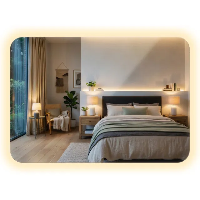 WallMuralia Rechthoekige wandspiegel met afgeronde hoeken - 70x100 cm - Warm LED licht - Spiegel met LED verlichting - Moderne Spiegel - Toiletspiegel Met Licht Warm licht