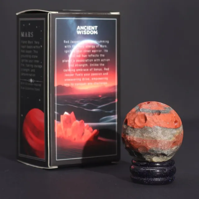 Ancient Wisdom Rode Jaspis Planeet op een Sola Goldstone Standaard - 40mm (30x15mm standaard) Rood-multicolor
