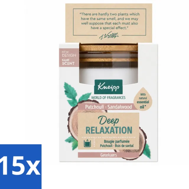 Kneipp 15 x Kneipp - Geurkaars - Deep Relaxation - Sandelhout & Patchouli - 20 branduren - Voordeelverpakking - 15 stuks Wit