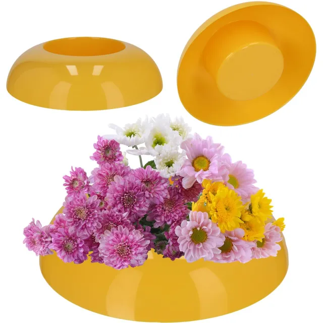 KADAX Ikebana Ikebana Kunststof vaas, bloempot, bloemenschaal, Japanse zonnebloemhouder voor zonnebloemen, ikebana-bloemenvaas, bloemstukken, rond, geel (diameter 9,5 cm)