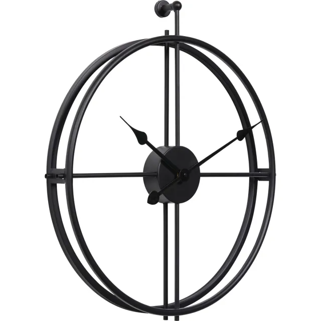 LW collection Moderne Zwarte Klok / Muurklok Zwart / Wandklok Zwart Metaal zonder cijfers of letters Rond 52cm / Chique Zwarte Ronde Moderne Klok