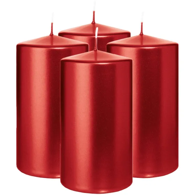 Wiedemann Cilinderkaars/stompkaars - 4x - metallic rood - 13 x 7 cm - 52 branduren - zuilkaarsen Donkerrood