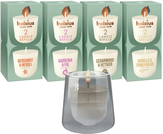 Bolsius CleanLight - Grijs - Houder en navulbare Geurkaarsen - Starterkit - Met 9 gegeurde Refills