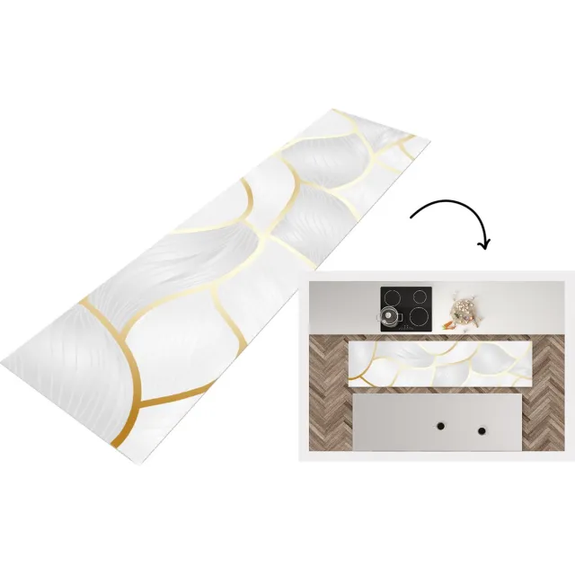 KitchenYeah Keukenloper - Loper keuken - Abstract patroon met gouden lijnen - Keukenloper vinyl, foto 7